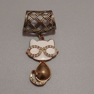 Rhinestone Embellished Enameled Adorable Cat Scarf Charm or Pendant